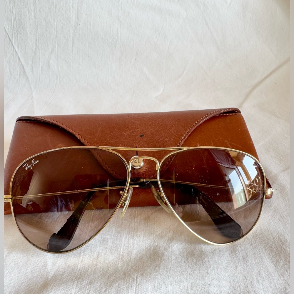 Vintage Ray Ban Leather B&L Aviator Sunglasses